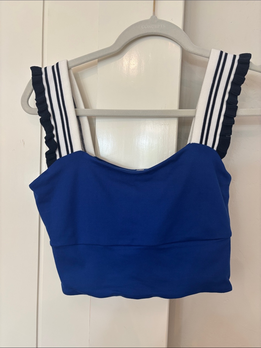FP Movement by Free People Cobalt Blue Crop Top with Striped Ruffle Straps